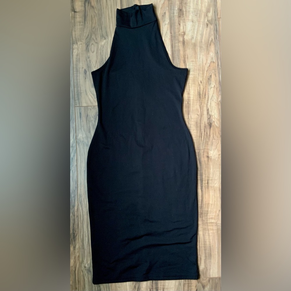 High neck, sleeveless bodycon dress